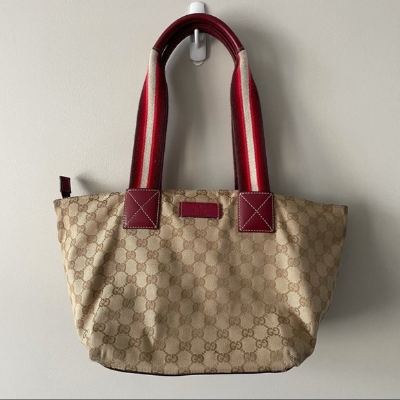 Authentic Gucci GG Monogram Medium Web Handle Bucket Tote - Picture 2 of 16